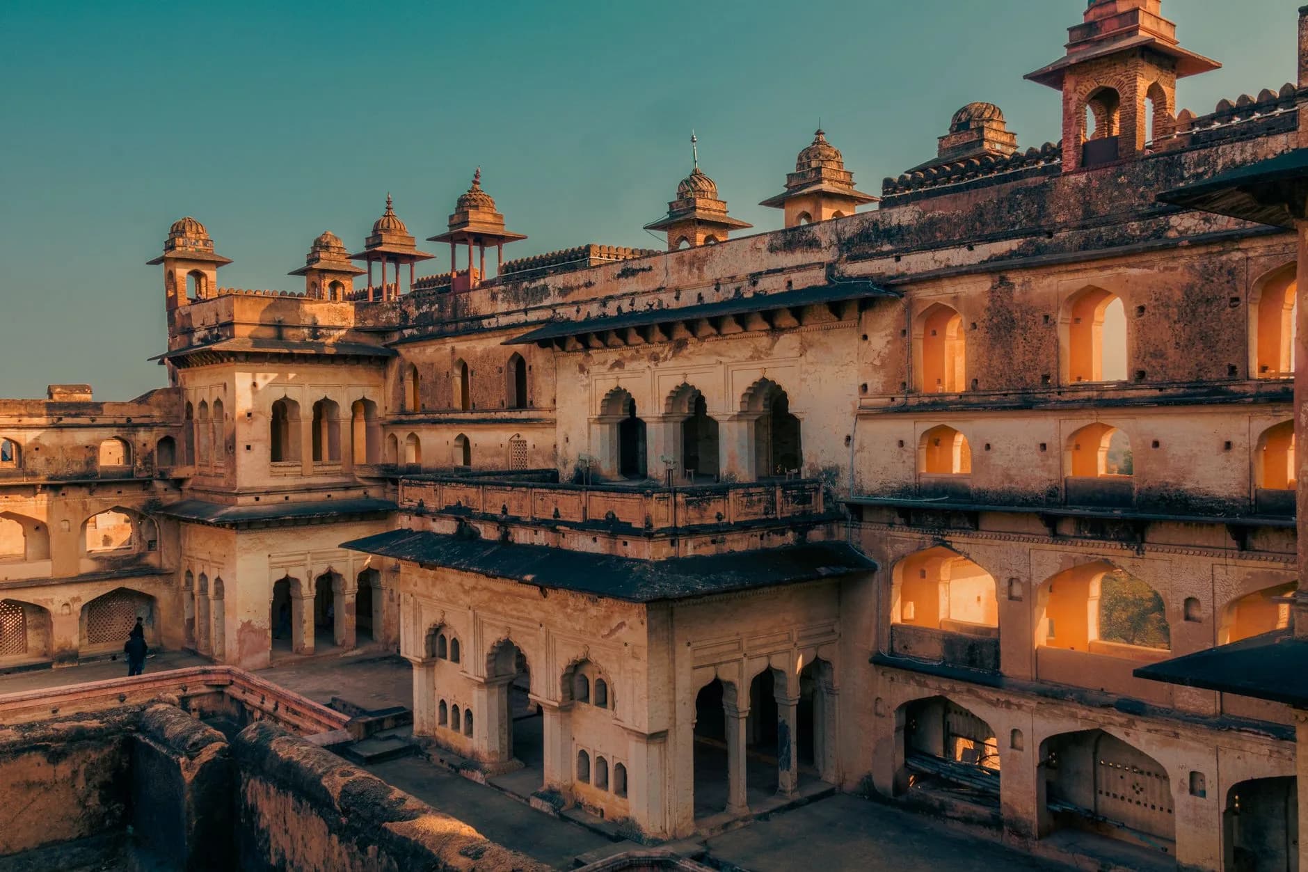 Orchha — The riverside cenotaphs of Orchha at sunset