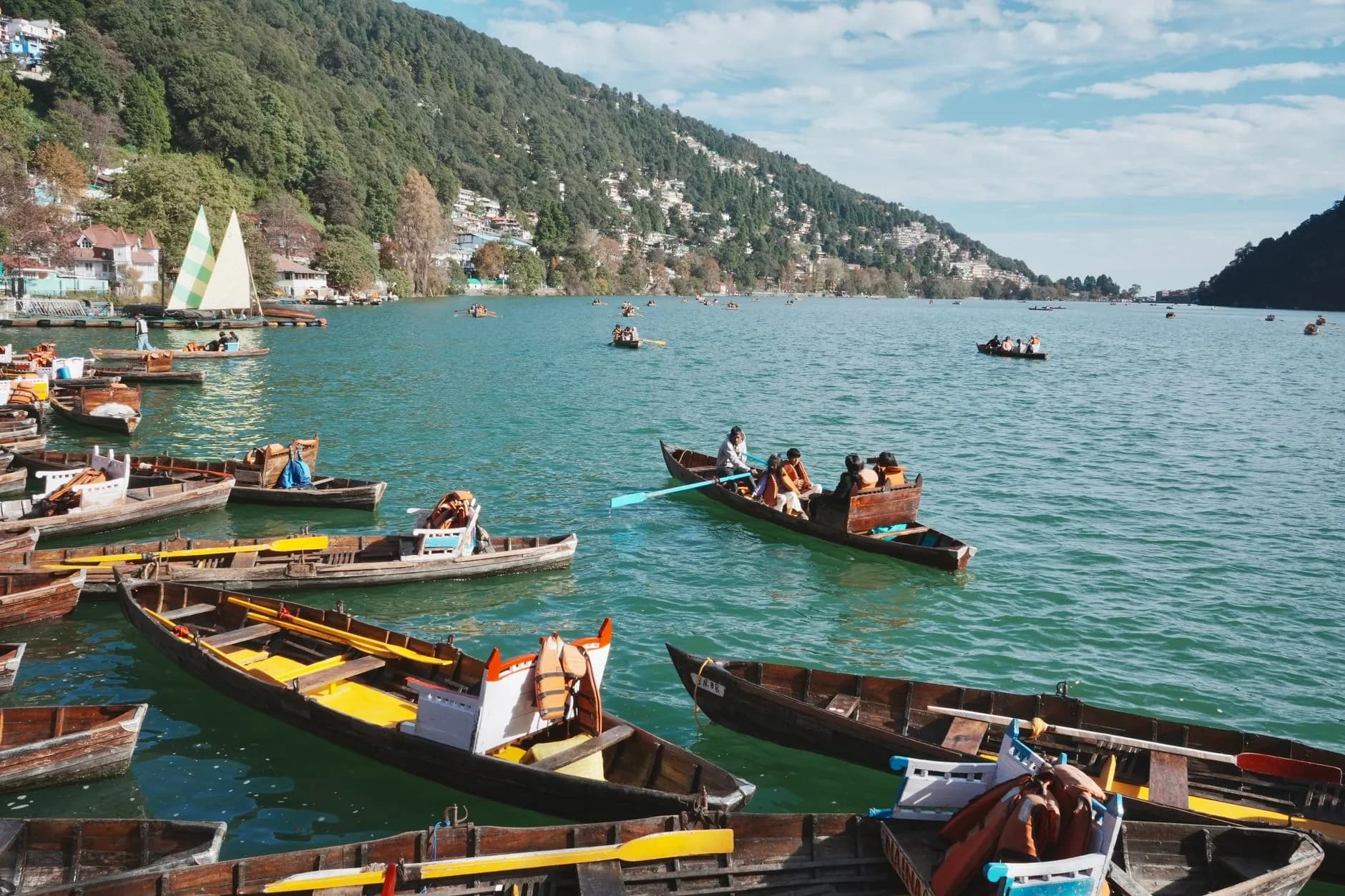 Nainital — Boats on Naini Lake ringed by hills, Nainital